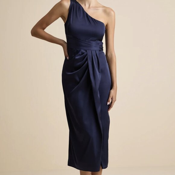 NWT Lulus Rhema Navy Satin Midi Dress - Picture 1 of 6